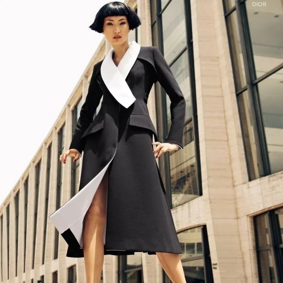 Iconic AW 2013 Dior Wool with white shawl collar Dress by Raf Simons